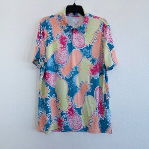 CABANA By Crown & Ivy Men's M Multicolor Pineapple Golf Short Sleeve Shirt